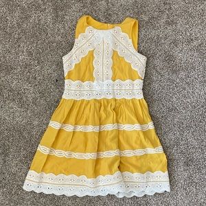 yellow dress with white lace